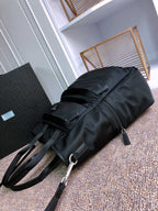 PRADA TOTE BAG 38 IN BLACK RE-NYLON AND SAFFIANO LEATHER TRIM