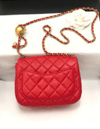 CHANEL MINI SQUARE CLASSIC FLAP BAG 17CM RED LAMBSKIN GOLD HARDWARE