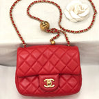 CHANEL MINI SQUARE CLASSIC FLAP BAG 17CM RED LAMBSKIN GOLD HARDWARE