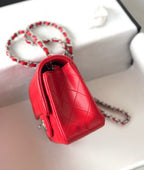 CHANEL MINI SQUARE FLAP BAG 17CM RED LAMBSKIN SILVER HARDWARE