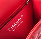 CHANEL MINI SQUARE FLAP BAG 17CM RED LAMBSKIN SILVER HARDWARE