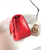 CHANEL MINI SQUARE FLAP BAG 17CM RED LAMBSKIN GOLD HARDWARE