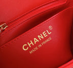 CHANEL MINI SQUARE FLAP BAG 17CM RED LAMBSKIN GOLD HARDWARE