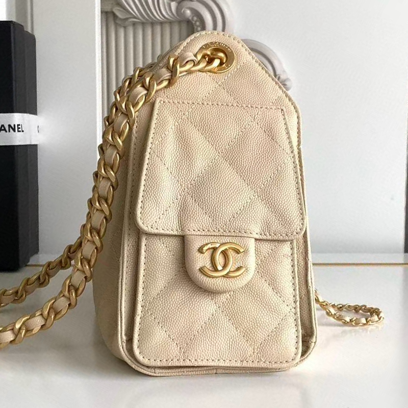 CHANEL 25 MINI HANDBAG 22CM IN BEIGE GRAINED CALFSKIN GOLD HARDWARE