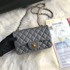 CHANEL MINI 20 BAG IN SHADOW GREY CALFSKIN GOLD HARDWARE