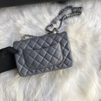 CHANEL MINI 20 BAG IN SHADOW GREY CALFSKIN GOLD HARDWARE