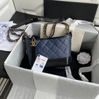 CHANEL GABRIELLE MINI 20 HOBO BAG IN MIDNIGHT BLUE MIX BLACK CALFSKIN