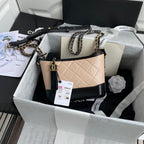 CHANEL GABRIELLE MINI 20 HOBO BAG IN ALMOND BEIGE MIX BLACK CALFSKIN