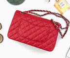 CHANEL FLAP BAG MEDIUM 25CM RED CAVIAR SILVER HARDWARE