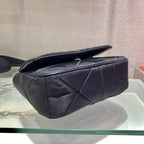 PRADA SMALL FLAP BAG 21 IN BLACK TRIANGULAR QUILTED PATTERN RE-NYLON