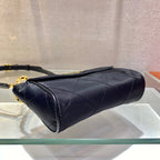 PRADA SMALL QUILTED FLAP BAG 18 IN BLACK RE-NYLON FABRIC GOLD CHAIN