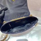PRADA SMALL QUILTED FLAP BAG 18 IN BLACK RE-NYLON FABRIC GOLD CHAIN