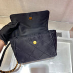 PRADA SMALL QUILTED FLAP BAG 18 IN BLACK RE-NYLON FABRIC GOLD CHAIN