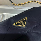 PRADA SMALL QUILTED FLAP BAG 18 IN BLACK RE-NYLON FABRIC GOLD CHAIN