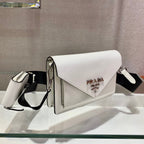 PRADA ENVELOPE FLAP BAG 20 IN WHITE SAFFIANO LEATHER