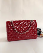 CHANEL FLAP BAG MEDIUM 25CM RED PATENT CALFSKIN SILVER HARDWARE