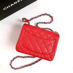 CHANEL MINI SQUARE FLAP BAG 17CM RED CAVIAR SILVER HARDWARE