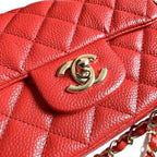 CHANEL MINI SQUARE FLAP BAG 17CM RED CAVIAR GOLD HARDWARE