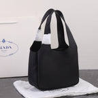 PRADA 18 DYNAMIQUE LOGO TOTE BAG IN BLACK CALFSKIN
