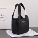 PRADA 18 DYNAMIQUE LOGO TOTE BAG IN BLACK CALFSKIN