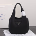PRADA 18 DYNAMIQUE LOGO TOTE BAG IN BLACK CALFSKIN