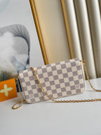 FÉLICIE POCHETTE 21 IN BLUE BEIGE DAMIER AZUR CANVAS GOLD HARDWARE