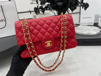 CHANEL 25 CLASSIC SMALL DOUBLE FLAP BAG IN CHERRY RED CALFSKIN WITH STRAP