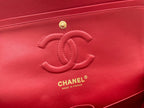 CHANEL 25 CLASSIC SMALL DOUBLE FLAP BAG IN CHERRY RED CALFSKIN WITH STRAP