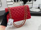 CHANEL 25 CLASSIC SMALL DOUBLE FLAP BAG IN CHERRY RED CALFSKIN WITH STRAP