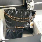 CHANEL LARGE 42 BAG IN BLACK CALFSKIN GOLD HARDWARE