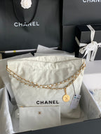 CHANEL LARGE 42 HANDBAG IN WHITE SHINY CALFSKIN GOLD HARDWARE