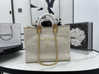 CHANEL DEAUVILLE LARGE 38 TOTE BAG IN BEIGE CANVAS GOLD HARDWARE