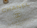 CHANEL DEAUVILLE LARGE 38 TOTE BAG IN BEIGE CANVAS GOLD HARDWARE