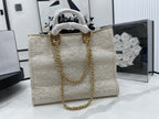 CHANEL DEAUVILLE LARGE 38 TOTE BAG IN BEIGE CANVAS GOLD HARDWARE
