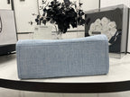 CHANEL DEAUVILLE LARGE 38 TOTE BAG IN LIGHT BLUE CANVAS WITH BLACK LOGO