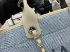 CHANEL DEAUVILLE LARGE 38 TOTE BAG IN LIGHT BLUE CANVAS WITH BLACK LOGO