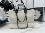 CHANEL DEAUVILLE LARGE 38 TOTE BAG IN WHITE CANVAS WITH BLACK LOGO