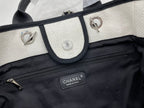 CHANEL DEAUVILLE LARGE 38 TOTE BAG IN WHITE CANVAS WITH BLACK LOGO