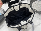 CHANEL DEAUVILLE LARGE 38 TOTE BAG IN WHITE CANVAS WITH BLACK LOGO