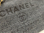 CHANEL DEAUVILLE LARGE 38 TOTE BAG IN BLACK CANVAS GOLD HARDWARE