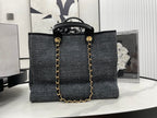 CHANEL DEAUVILLE LARGE 38 TOTE BAG IN BLACK CANVAS GOLD HARDWARE