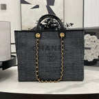 CHANEL DEAUVILLE LARGE 38 TOTE BAG IN BLACK CANVAS GOLD HARDWARE