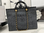 CHANEL DEAUVILLE LARGE 38 TOTE BAG IN BLACK CANVAS GOLD HARDWARE