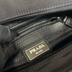 PRADA SQUARE BAG 28 IN BLACK RE-NYLON AND SAFFIANO LEATHER TRIM