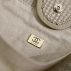 CHANEL DEAUVILLE LARGE 39 TOTE BAG IN BEIGE CANVAS WITH LIGHT BLUE CHAIN