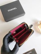 CHANEL BOY ZIP COIN PURSE 11.5 BLACK GRAINED CALFSKIN GOLD ICON