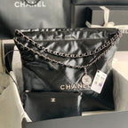 CHANEL LARGE 42 HANDBAG IN BLACK SHINY CALFSKIN SILVER HARDWARE