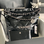 CHANEL MEDIUM 37 HANDBAG IN BLACK SHINY CALFSKIN SILVER HARDWARE