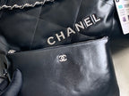 CHANEL MEDIUM 37 HANDBAG IN BLACK SHINY CALFSKIN SILVER HARDWARE