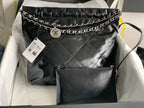 CHANEL MEDIUM 37 HANDBAG IN BLACK SHINY CALFSKIN SILVER HARDWARE